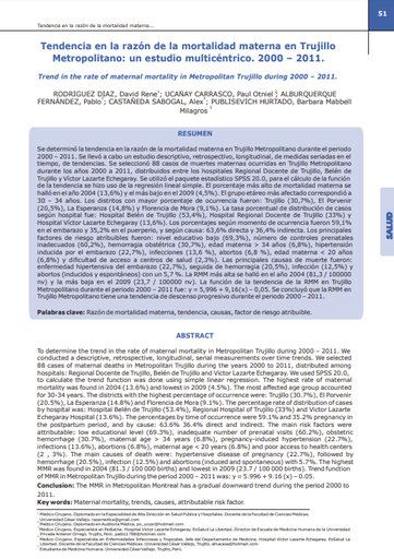 Tendencia en la razón de la mortalidad materna en Trujillo Metropolitano: un estudio multicéntrico. 2000 - 2011