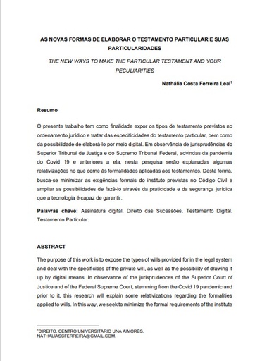 As novas formas de elaborar o Testamento Particular e suas particularidades