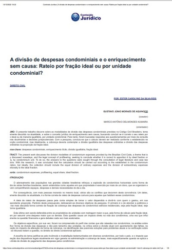 A divisão de despesas condominiais e o enriquecimento sem causa: Rateio por fração ideal ou por unidade condominial?