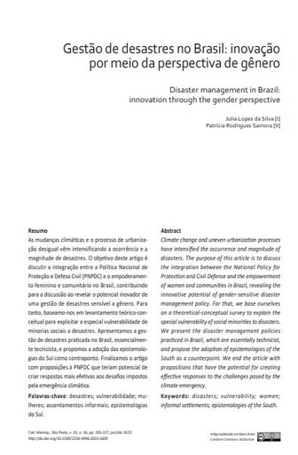Gestão de desastres no Brasil: inovação por meio da perspectiva de gênero