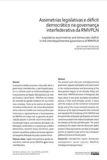 Assimetrias legislativas e déficit democrático na governança interfederativa da RMVPLN