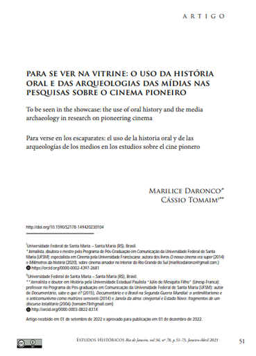 Para se ver na vitrine: o uso da história oral e das arqueologias das mídias nas pesquisas sobre o cinema pioneiro