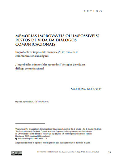 MEMÓRIAS IMPROVÁVEIS OU IMPOSSÍVEIS? RESTOS DE VIDA EM DIÁLOGOS COMUNICACIONAIS