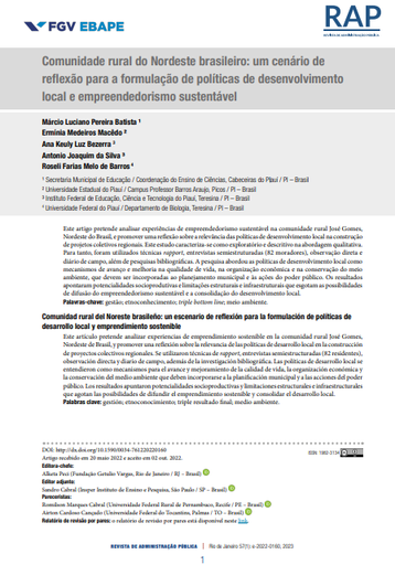 Comunidade rural do Nordeste brasileiro: um cenário de reflexão para a formulação de políticas de desenvolvimento local e empreendedorismo sustentável