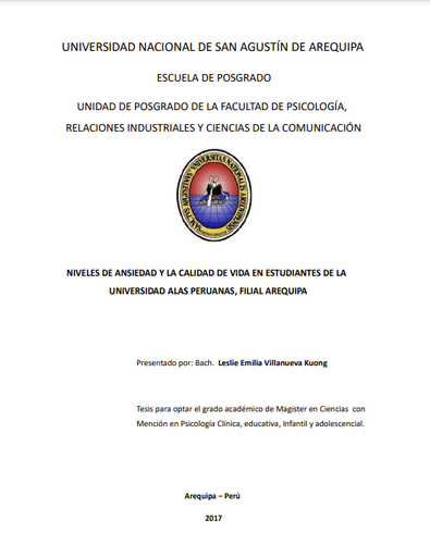 Niveles de ansiedad y la calidad de vida en estudiantes de la Universidad Alas Peruanas, filial Arequipa