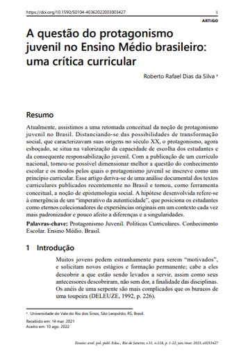 A questão do protagonismo juvenil no Ensino Médio brasileiro: uma crítica curricular