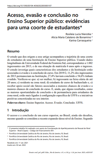 Acesso, evasão e conclusão no Ensino Superior público: evidências para uma coorte de estudantes