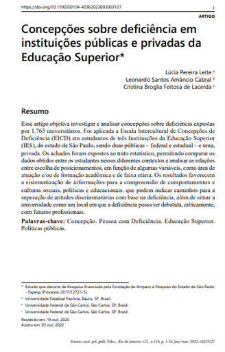 Concepções sobre deficiência em instituições públicas e privadas da Educação Superior