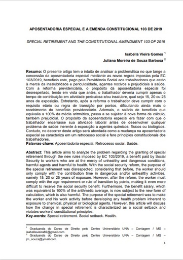Aposentadoria especial e a emenda constitucional 103 de 2019
