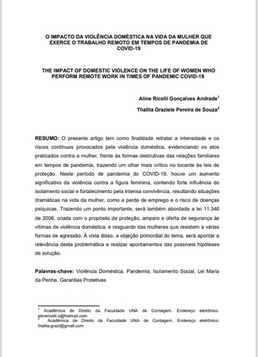 O impacto da violência doméstica na vida da mulher que exerce o trabalho remoto em tempos de pandemia de COVID-19