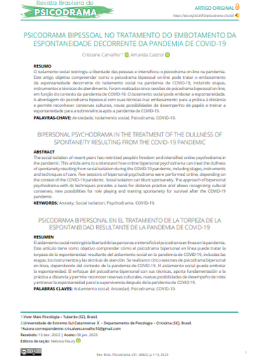 PSICODRAMA BIPESSOAL NO TRATAMENTO DO EMBOTAMENTO DA ESPONTANEIDADE DECORRENTE DA PANDEMIA DE COVID-19
