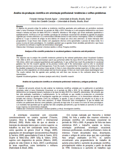 Análise da produção científica em orientação profissional: tendências e velhos problemas