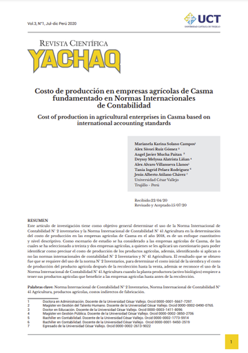 Costo de producción en empresas agrícolas de Casma fundamentado en Normas Internacionales de Contabilidad