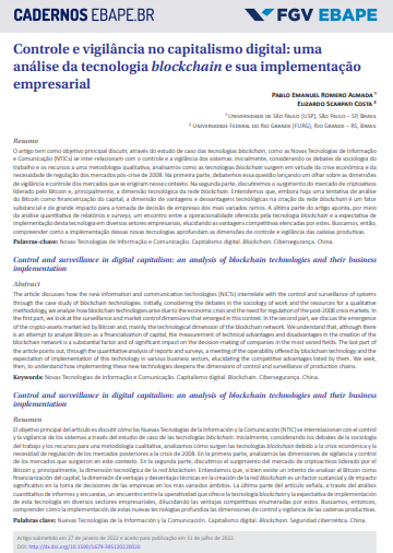 Controle y vigilância no capitalismo digital: uma análise da tecnologia blockchain e sua implementação empresarial
