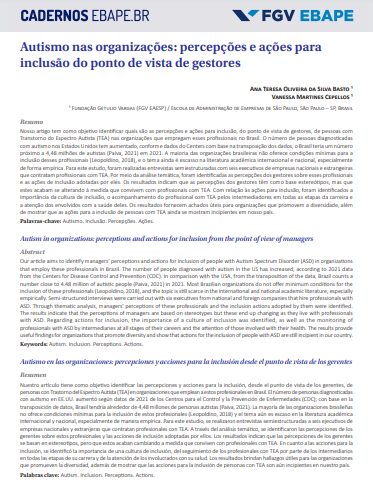 Autismo nas organizações: percepções e ações para inclusão do ponto de vista de gestores