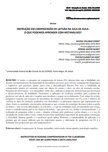 INSTRUÇÃO EM COMPREENSÃO DE LEITURA NA SALA DE AULA: O QUE PODEMOS APRENDER COM METANÁLISES?