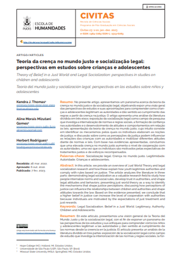 Teoria da crença no mundo justo e socialização legal: perspectivas em estudos sobre crianças e adolescentes