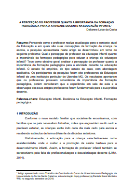 A percepção do professor quanto à importância da formação pedagógica para a atividade docente na educação infantil