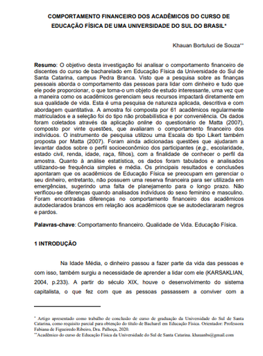 Comportamento financeiro dos acadêmicos do curso de educação física de uma universidade do sul do Brasil