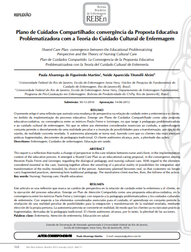 Plano de Cuidados Compartilhado: convergência da proposta educativa problematizadora com a teoria do cuidado cultural de enfermagem