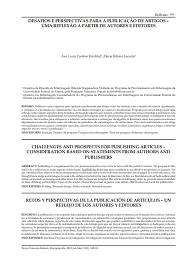 Desafios e perspectivas para a publicação de artigos - uma reflexão a partir de autores e editores
