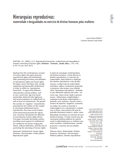 Hierarquias reprodutivas: maternidade e desigualdades no exercício de direitos humanos pelas mulheres