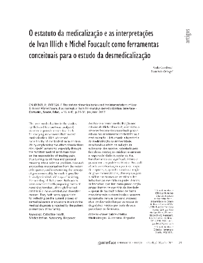 O estatuto da medicalização e as interpretações de Ivan Illich e Michel Foucault como ferramentas conceituais para o estudo da desmedicalização