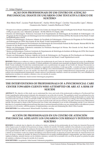 Ação dos profissionais de um centro de atenção psicossocial diante de usuários com tentativa e risco de suicídio