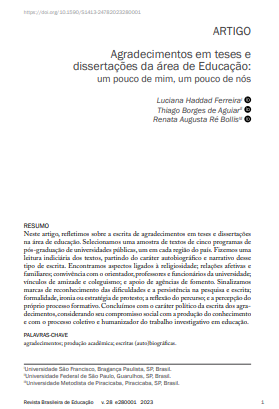 Agradecimientos en teses y dissertações da área de Educação: um pouco de mim, um pouco de nós