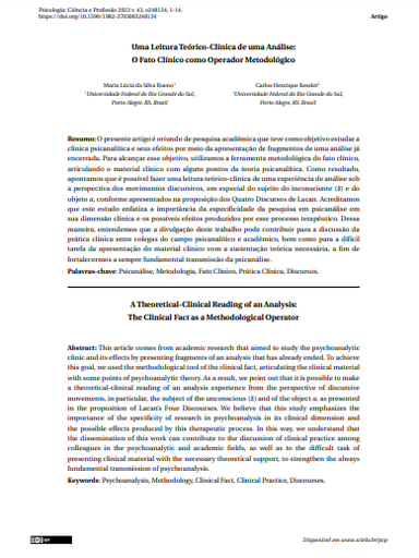 Uma Leitura Teórico-Clínica de uma Análise: O Fato Clínico como Operador Metodológico