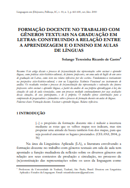 .​​Formação docente no trabalho com gêneros textuais na graduação em letras: construindo a relação entre a aprendizagem eo ensino em aulas de línguas