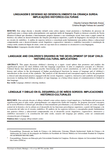 Linguagem e desenho no desenvolvimento da criança surda: implicações histórico-culturais