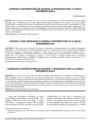 Possíveis contribuições de Husserl y Heidegger para una clínica fenomenológica