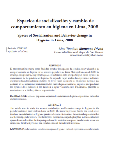 Espacios de sociolización y cambio de comportamiento en higiene en Lima, 2008