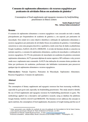 Consumo de suplementos alimentares e de recursos ergogênicos por praticantes de atividades físicas em academias de ginástica