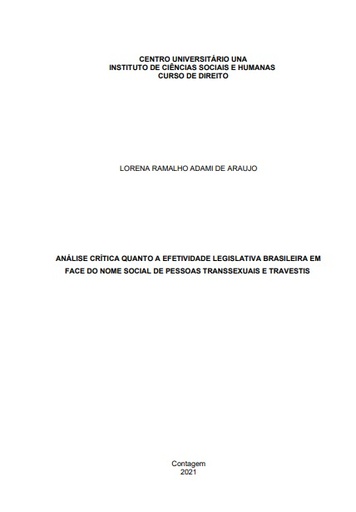 Análise crítica quanto a efetividade legislativa brasileira em face do nome social de pessoas transsexuais e travestis