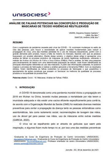 Análise de falhas potenciais na concepção e produção de máscaras de tecido higiênicas reutilizáveis