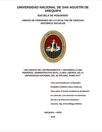 Influencia del entrenamiento y desarrollo del personal administrativo en el clima laboral de la Universidad Nacional del Altiplano, Puno 2017