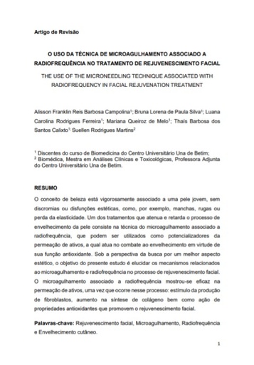 O uso da técnica de microagulhamento associado a radiofrequência no tratamento de rejuvenescimento facial