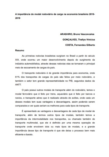 A importância do modal rodoviário de carga na economia brasileira 2010-2019