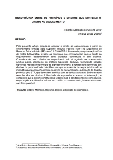 Discordância Entre os Princípios e Direitos que Norteiam o Direito ao Esquecimento