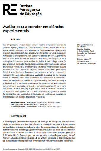 Avaliar para aprender em ciências experimentais