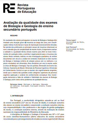 Avaliação da qualidade dos exames de Biologia e Geologia do ensino secundário português