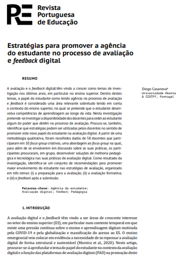 Estratégias para promover a agência do estudante no processo de avaliação e feedback digital