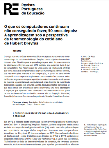 O que os computadores continuam não conseguindo fazer, 50 anos depois: A aprendizagem sob a perspectiva da fenomenologia do cotidiano de Hubert Dreyfus