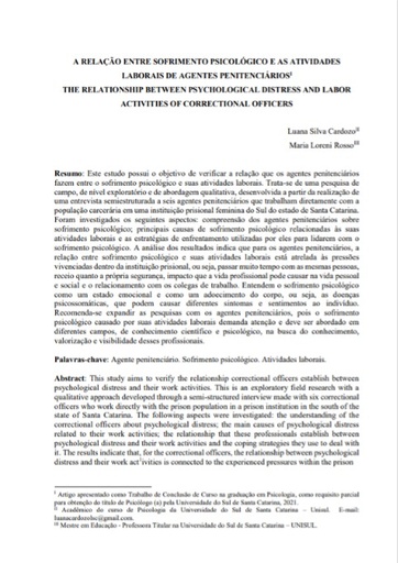 A relação entre sofrimento psicológico e as atividades laborais de agentes penitenciários
