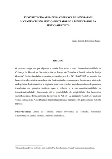 Inconstitucionalidade da cobrança de honorários sucumbenciais na justiça do trabalho à beneficiários da justiça gratuita