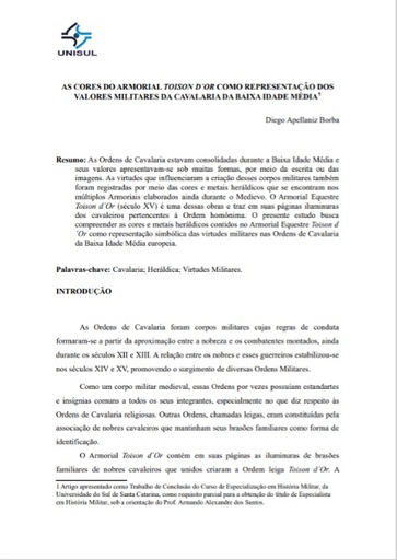 As cores do Armorial Toison D´or como representação dos valores militares da cavalaria da baixa idade média