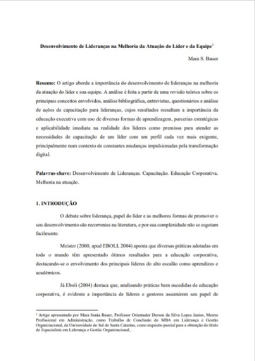 Desenvolvimento de lideranças na melhoria da atuação do líder e da equipe