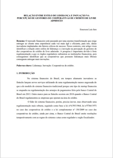 Relação entre estilo de liderança e inovação na percepção de gestores de cooperativas de crédito de livre admissão